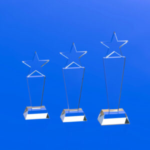 statuetka szklana z gwiazdą Primavera trzy wielkości, kryształowa gwiazda dla najlepszych sprzedawców, gwiazdy sportu