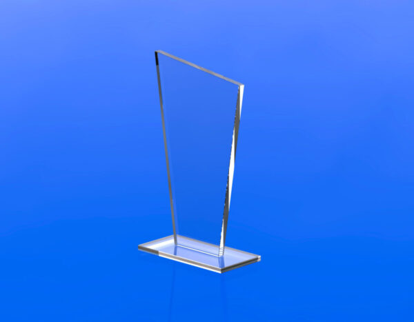 szklana statuetka TD2 z grawerem na event, efektowne ścięcie z jednej strony, szklana nagroda grawerowana lub z nadrukiem UV