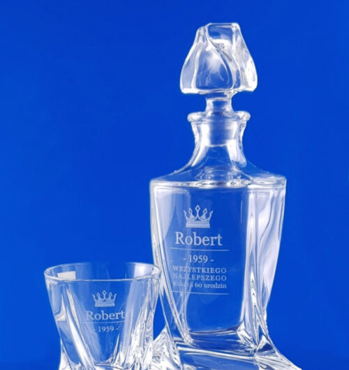 Kryształowa karafka piaskowana artystycznie. komplet Bohemia