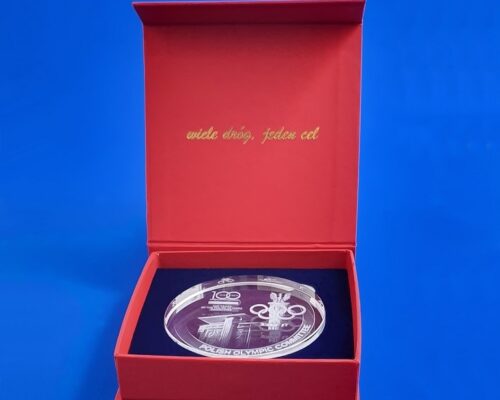 PKOL 100th anniversary crystal medal in individual packaging