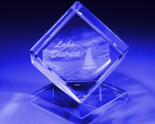Crystal souvenir, cube on base