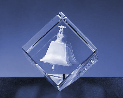 paperweight - crystal bell - cube