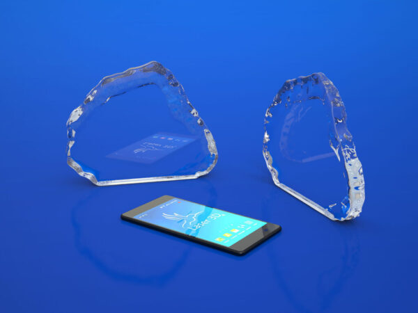 statuetka kryształowa plakieta z grawerem 3D, szklany prezent na 10-lecie firmy, szklana pamiątka na rocznicę