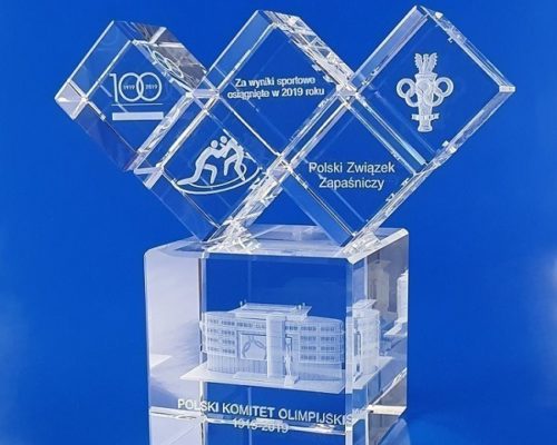 crystal glass Olympic award Statuette combination of 3D crystal glass engraver