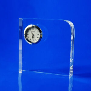zegar szklany Moon z grawerem logo, budynku, zdjęcia, kryształowy prezent biznesowy, prezent na ślub
