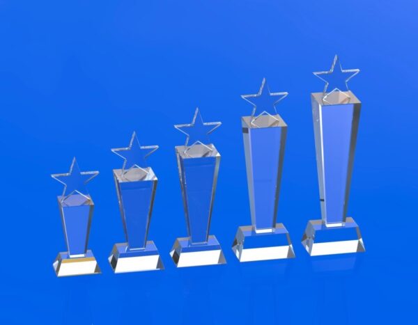 Statuetki biznesowe prestiżowa kryształowa nagroda z gwiazdą, Statuetka Gwiazda dostępna w 5 wielkościach Grawer 3D