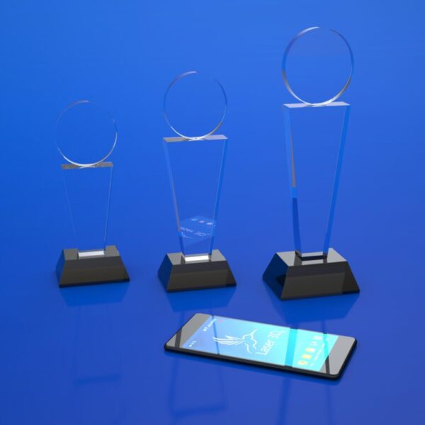 glass award on black crystal base, 