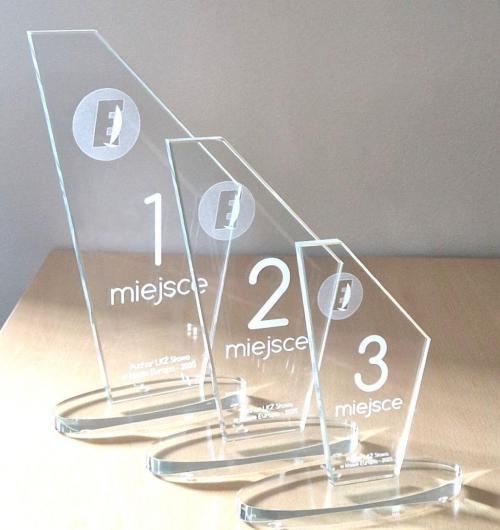 szklana statuetka Żagiel na regaty dla Lubuskiego Klubu Żeglarskiego w Sławie Kształt statuetki nawiązuje do żagla a owalna podstawka do kadłuba żaglówki Statuetki różnią się wysokością w zależności od zajętego miejsca Logo oraz napisy są wygrawerowane wewnątrz szkła laserem 3D Szukasz statuetek na swoje regaty lub szklanego pucharu napisz do nas Specjalizujemy się w produkcji statuetek od 25 lat Zapraszamy – Laser 3D z Zielonej Góry